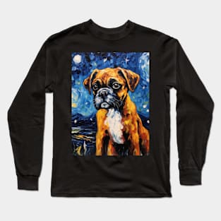 Boxer Puppy Painted by VIncent Van Gogh Long Sleeve T-Shirt